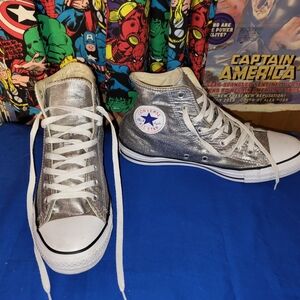 Converse Silver metallic hightop cloth all star tennis shoes womens 10 mens 8